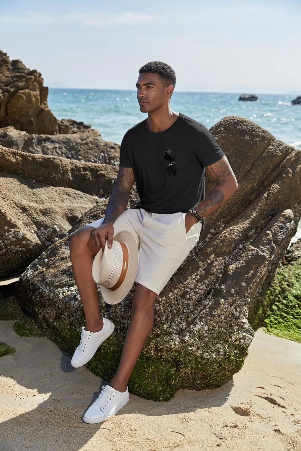 COOFANDY Men's Cotton Pocket Tee Shirts Soft Crew Neck Stretch T Shirt Plain Casual Short Sleeve Summer Basic Tops