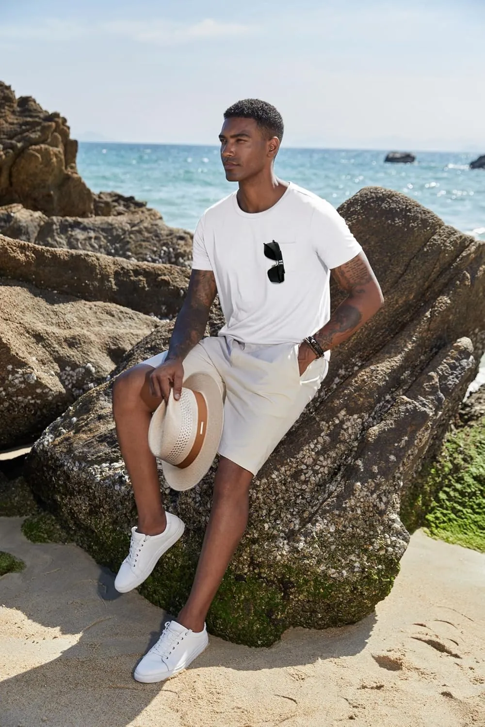 COOFANDY Men's Cotton Pocket Tee Shirts Soft Crew Neck Stretch T Shirt Plain Casual Short Sleeve Summer Basic Tops