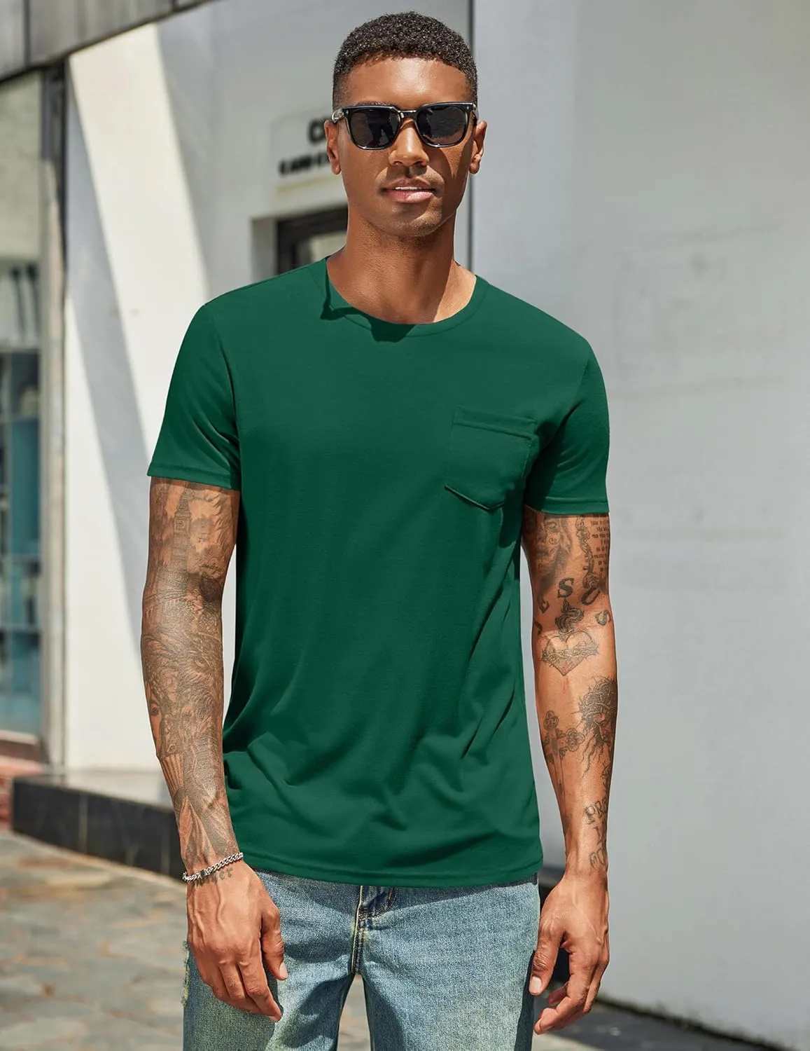COOFANDY Men's Cotton Pocket Tee Shirts Soft Crew Neck Stretch T Shirt Plain Casual Short Sleeve Summer Basic Tops