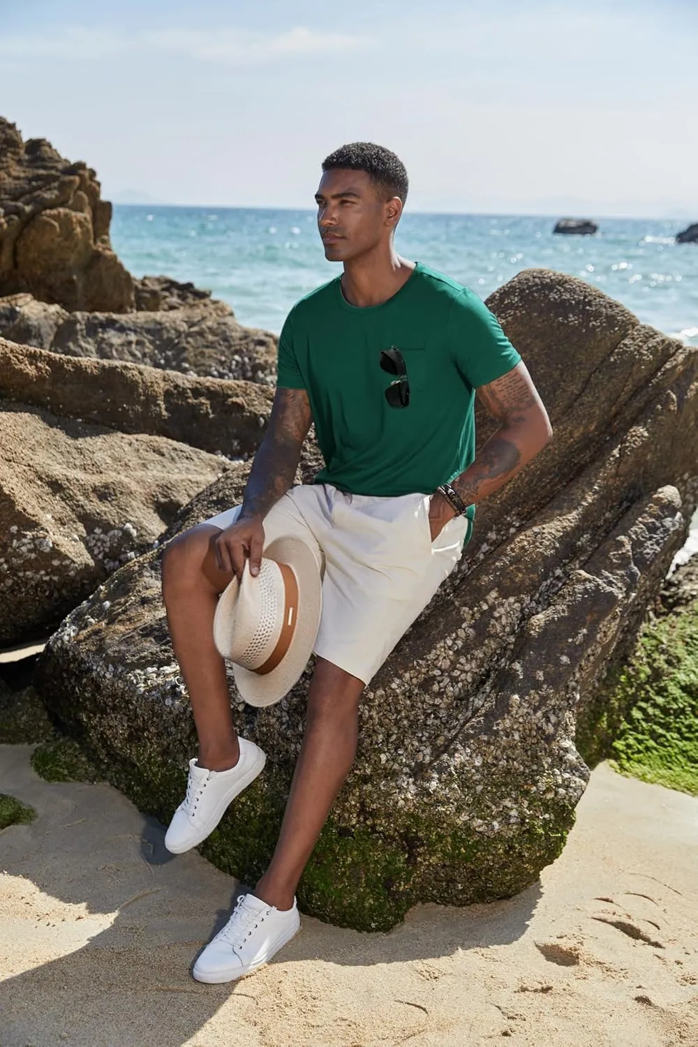 COOFANDY Men's Cotton Pocket Tee Shirts Soft Crew Neck Stretch T Shirt Plain Casual Short Sleeve Summer Basic Tops