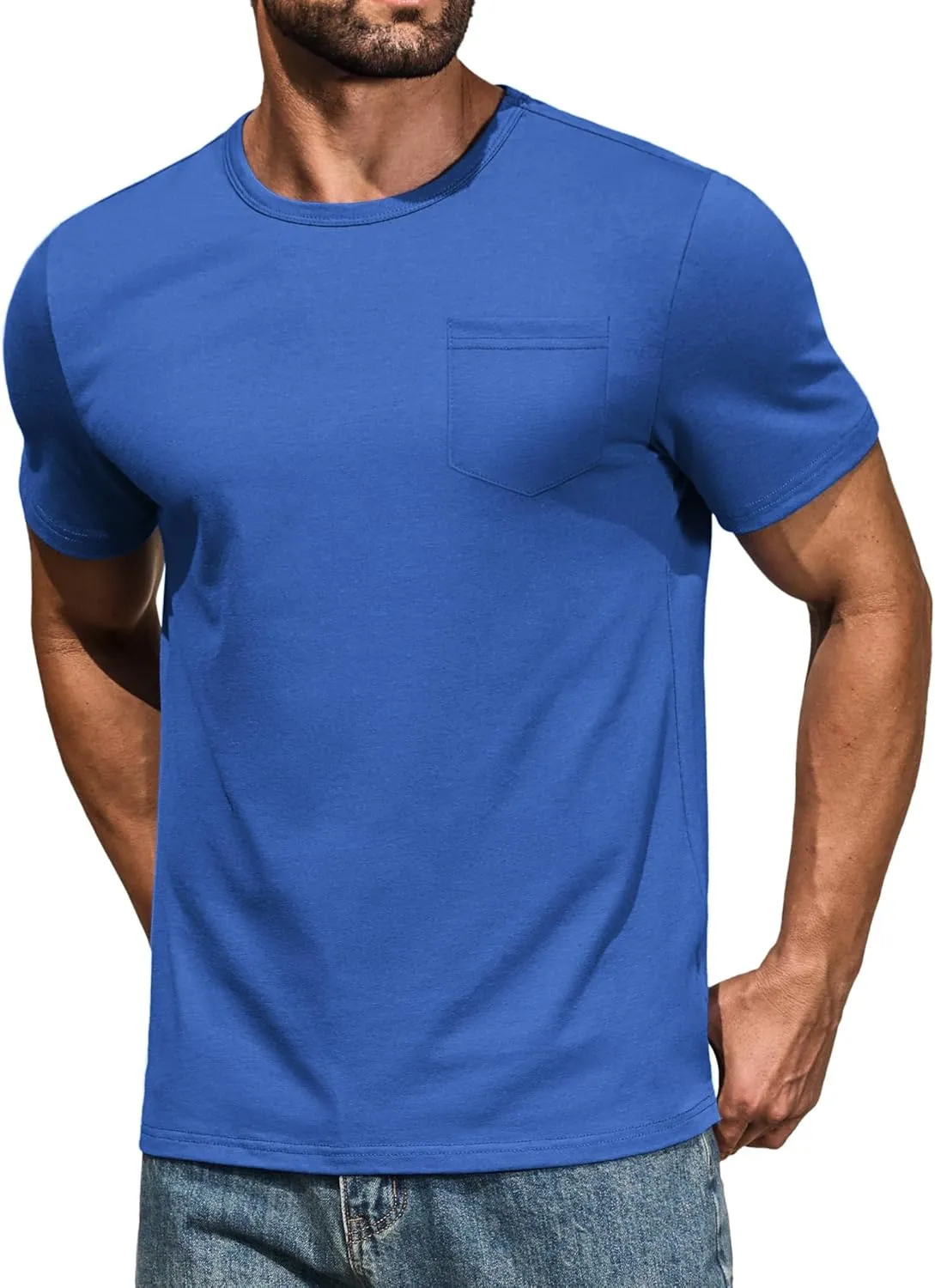 COOFANDY Men's Cotton Pocket Tee Shirts Soft Crew Neck Stretch T Shirt Plain Casual Short Sleeve Summer Basic Tops