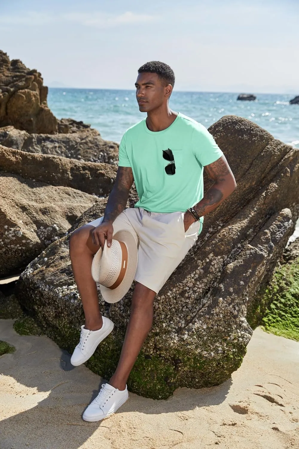 COOFANDY Men's Cotton Pocket Tee Shirts Soft Crew Neck Stretch T Shirt Plain Casual Short Sleeve Summer Basic Tops