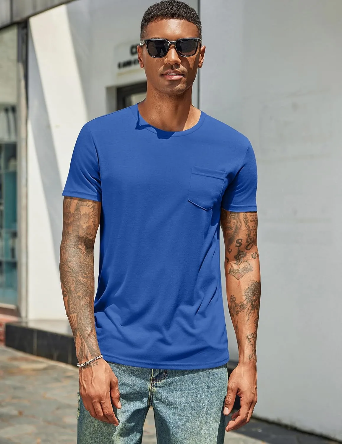 COOFANDY Men's Cotton Pocket Tee Shirts Soft Crew Neck Stretch T Shirt Plain Casual Short Sleeve Summer Basic Tops
