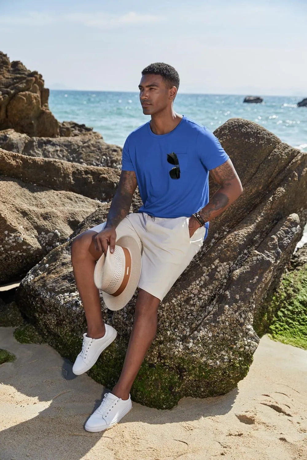 COOFANDY Men's Cotton Pocket Tee Shirts Soft Crew Neck Stretch T Shirt Plain Casual Short Sleeve Summer Basic Tops