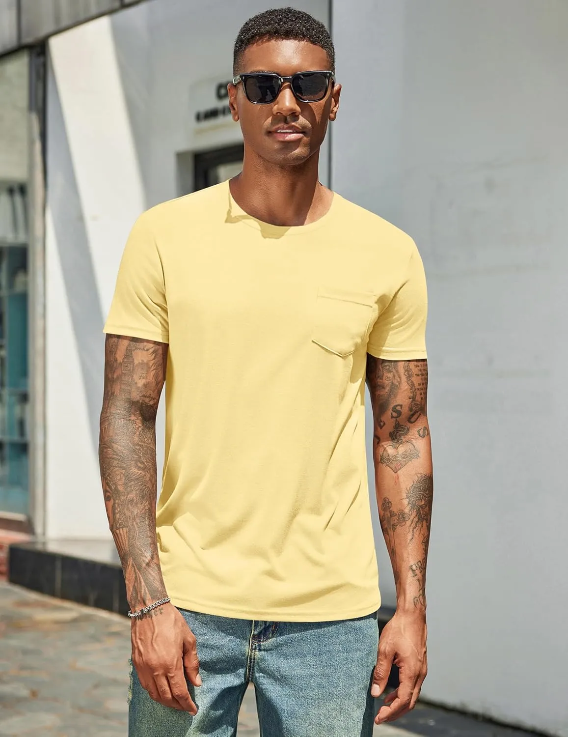 COOFANDY Men's Cotton Pocket Tee Shirts Soft Crew Neck Stretch T Shirt Plain Casual Short Sleeve Summer Basic Tops