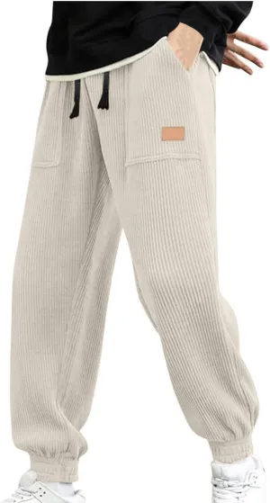 Corduroy Joggers Pants for Mens Casual Cargo Pants Drawstring Elastic Waist Baggy Tapered Sport Sweatpants with Pocket
