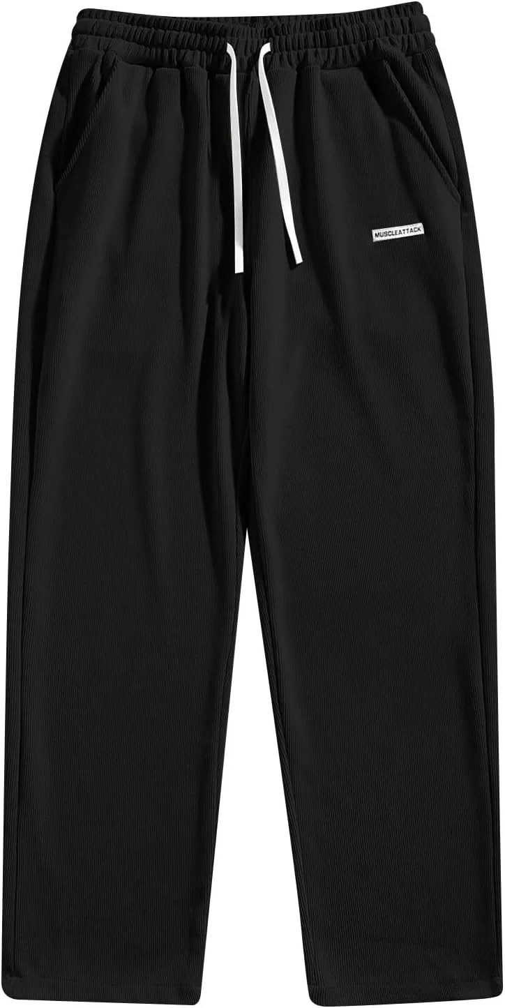 Corduroy Pants for Men Lounge Trendy Trousers Drawstring Slacks Wide Leg Fashion Streetwear