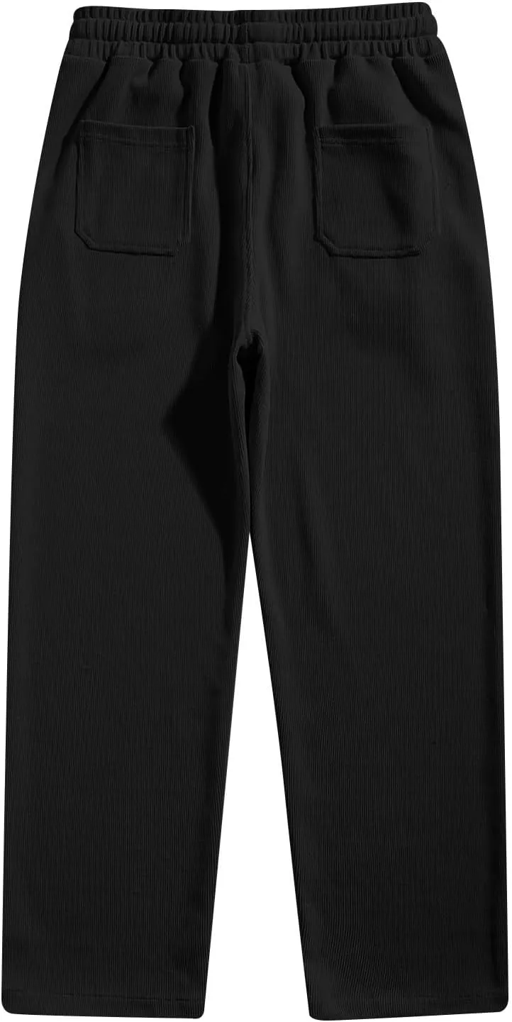 Corduroy Pants for Men Lounge Trendy Trousers Drawstring Slacks Wide Leg Fashion Streetwear