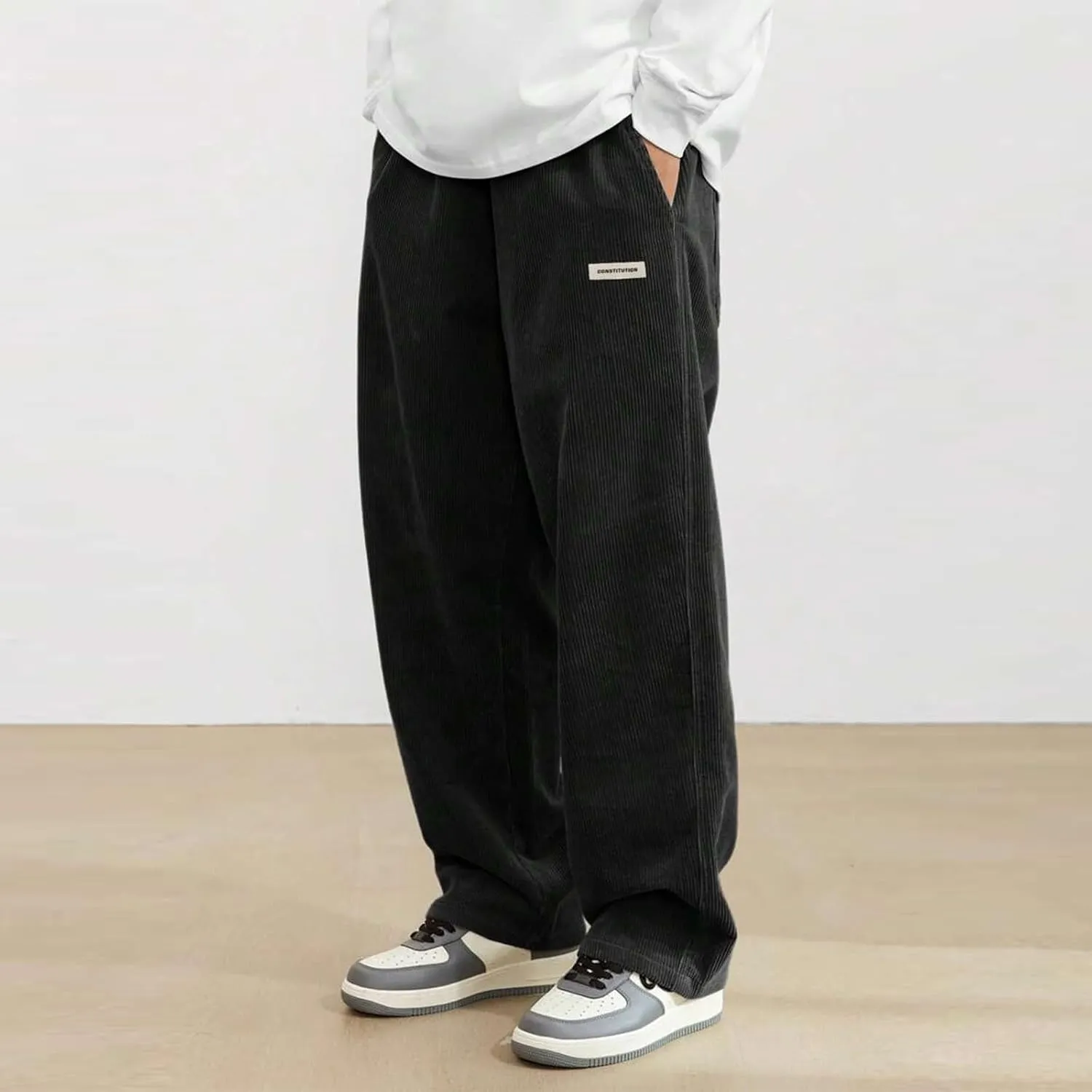 Corduroy Pants for Men Lounge Trendy Trousers Drawstring Slacks Wide Leg Fashion Streetwear