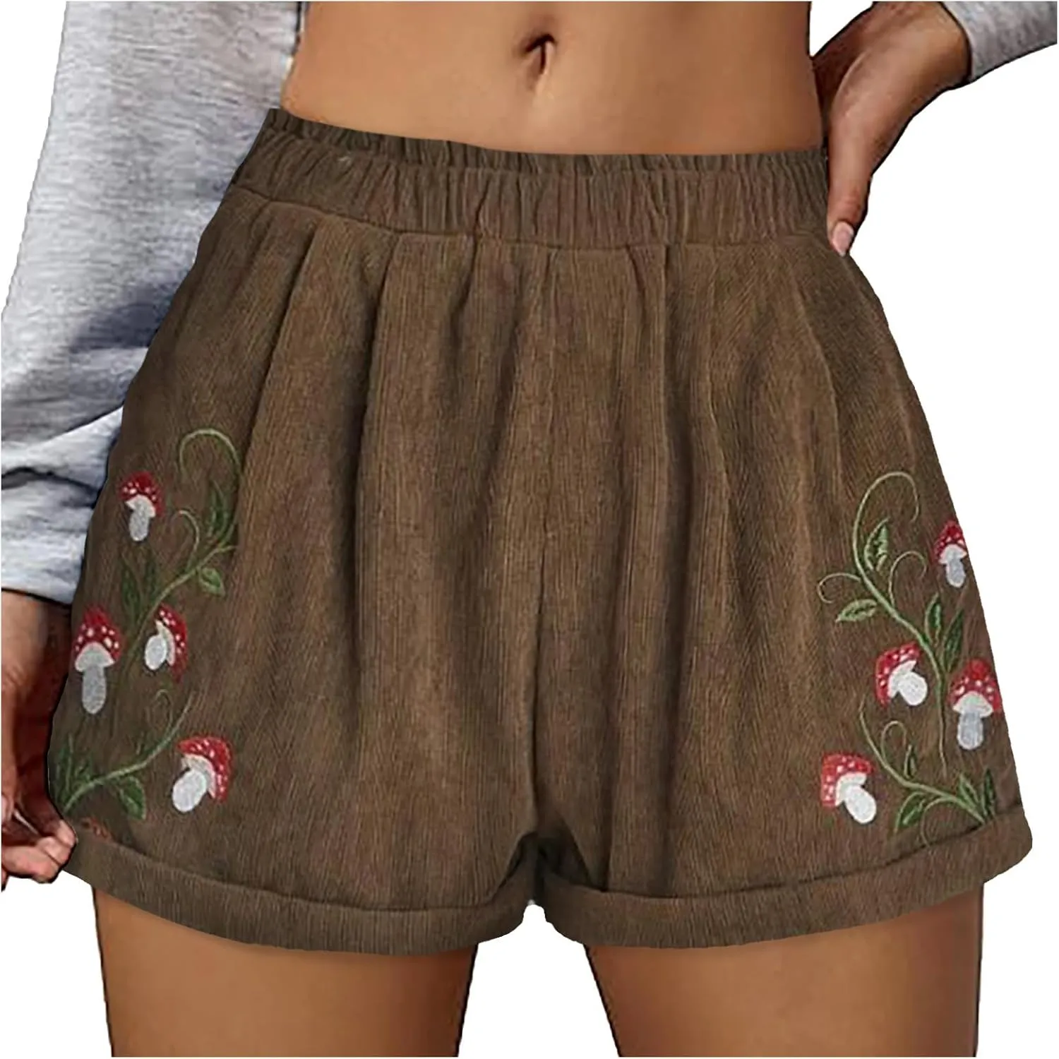 Corduroy Shorts for Women Elastic High Waisted Embroidered Summer Casual Shorts Lightweight Stretch Comfy Lounge Pants 2025