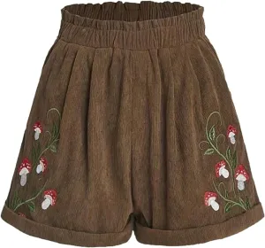 Corduroy Shorts for Women Elastic High Waisted Embroidered Summer Casual Shorts Lightweight Stretch Comfy Lounge Pants 2025