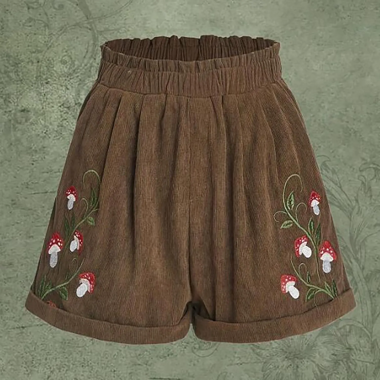 Corduroy Shorts for Women Elastic High Waisted Embroidered Summer Casual Shorts Lightweight Stretch Comfy Lounge Pants 2025