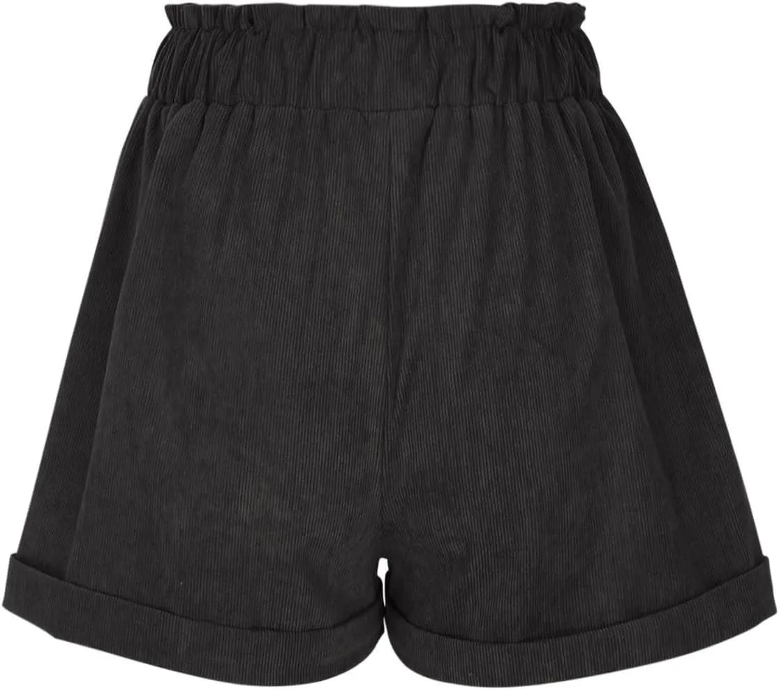 Corduroy Shorts for Women Mushroom Embroidery Lounge Shorts Elastic High Waisted Straight Leg Sweat Shorts