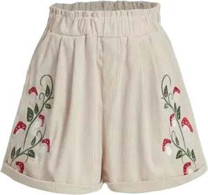 Corduroy Shorts for Women Mushroom Embroidery Lounge Shorts Elastic High Waisted Straight Leg Sweat Shorts