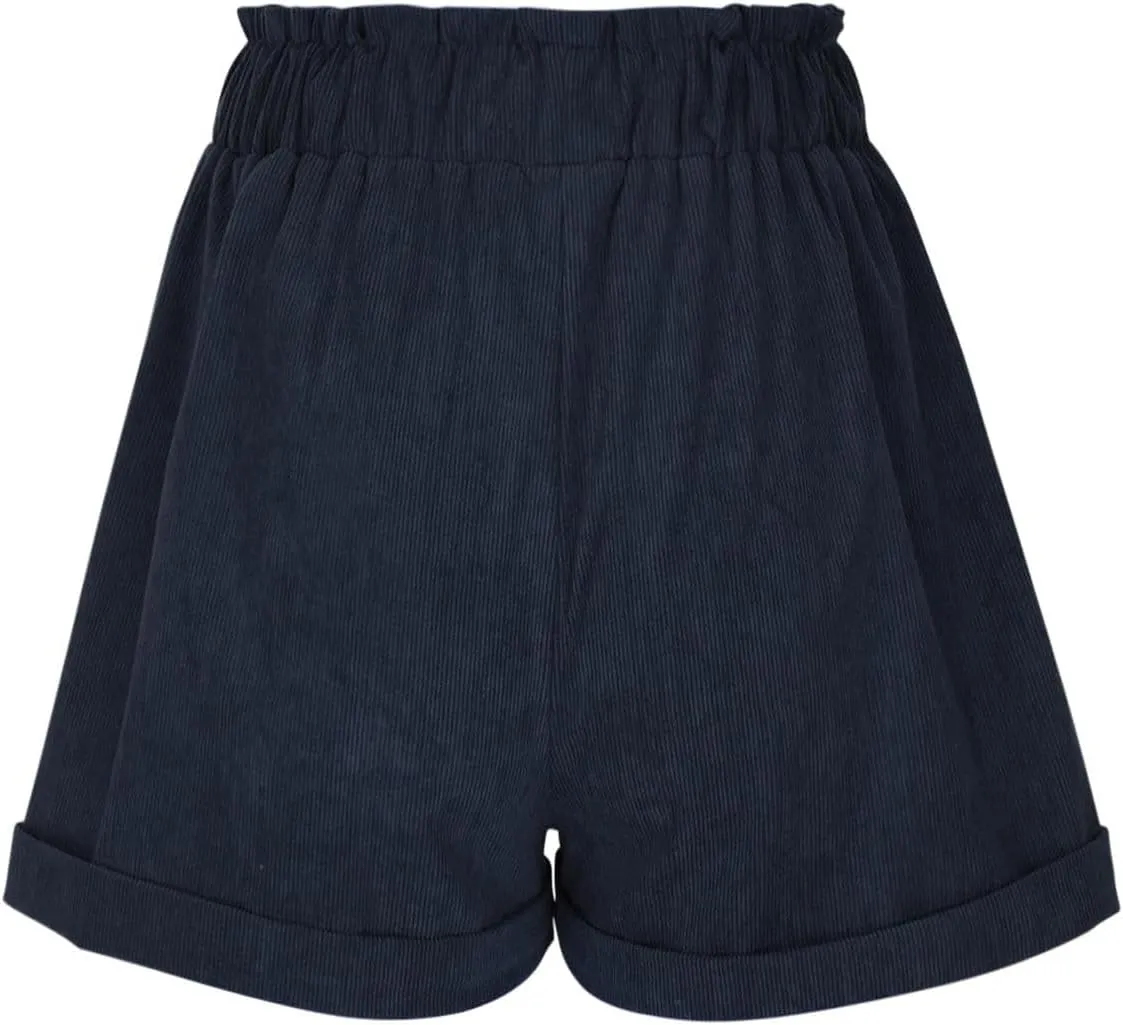Corduroy Shorts for Women Mushroom Embroidery Lounge Shorts Elastic High Waisted Straight Leg Sweat Shorts