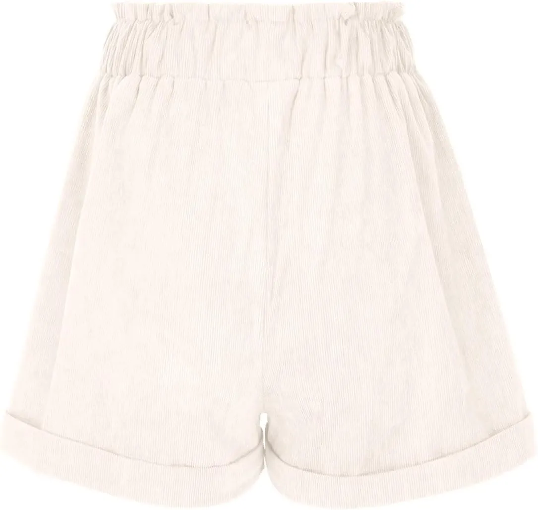 Corduroy Shorts for Women Mushroom Embroidery Lounge Shorts Elastic High Waisted Straight Leg Sweat Shorts
