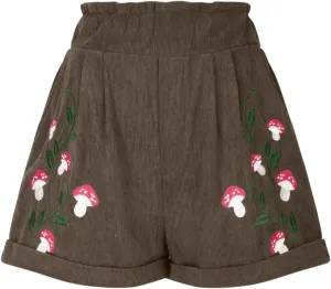 Corduroy Shorts for Women Mushroom Embroidery Lounge Shorts Elastic High Waisted Straight Leg Sweat Shorts