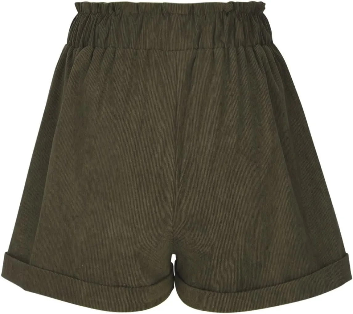 Corduroy Shorts for Women Mushroom Embroidery Lounge Shorts Elastic High Waisted Straight Leg Sweat Shorts
