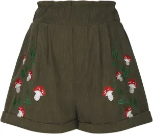 Corduroy Shorts for Women Mushroom Embroidery Lounge Shorts Elastic High Waisted Straight Leg Sweat Shorts