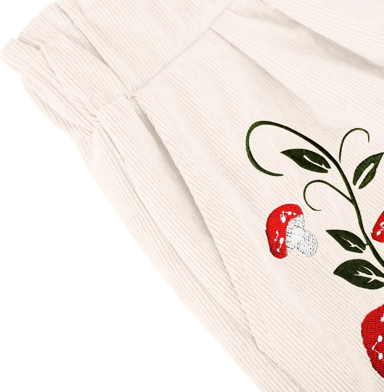 Corduroy Shorts for Women Mushroom Embroidery Lounge Shorts Elastic High Waisted Straight Leg Sweat Shorts