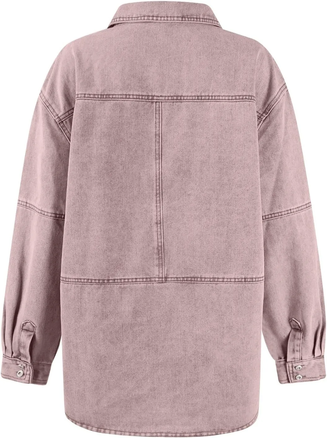 COTECRAM Womens Denim Tops Pullover Trendy Casual V Neck Loose Fit Long Sleeve oversized Jean Shirts Jacket with Pocket