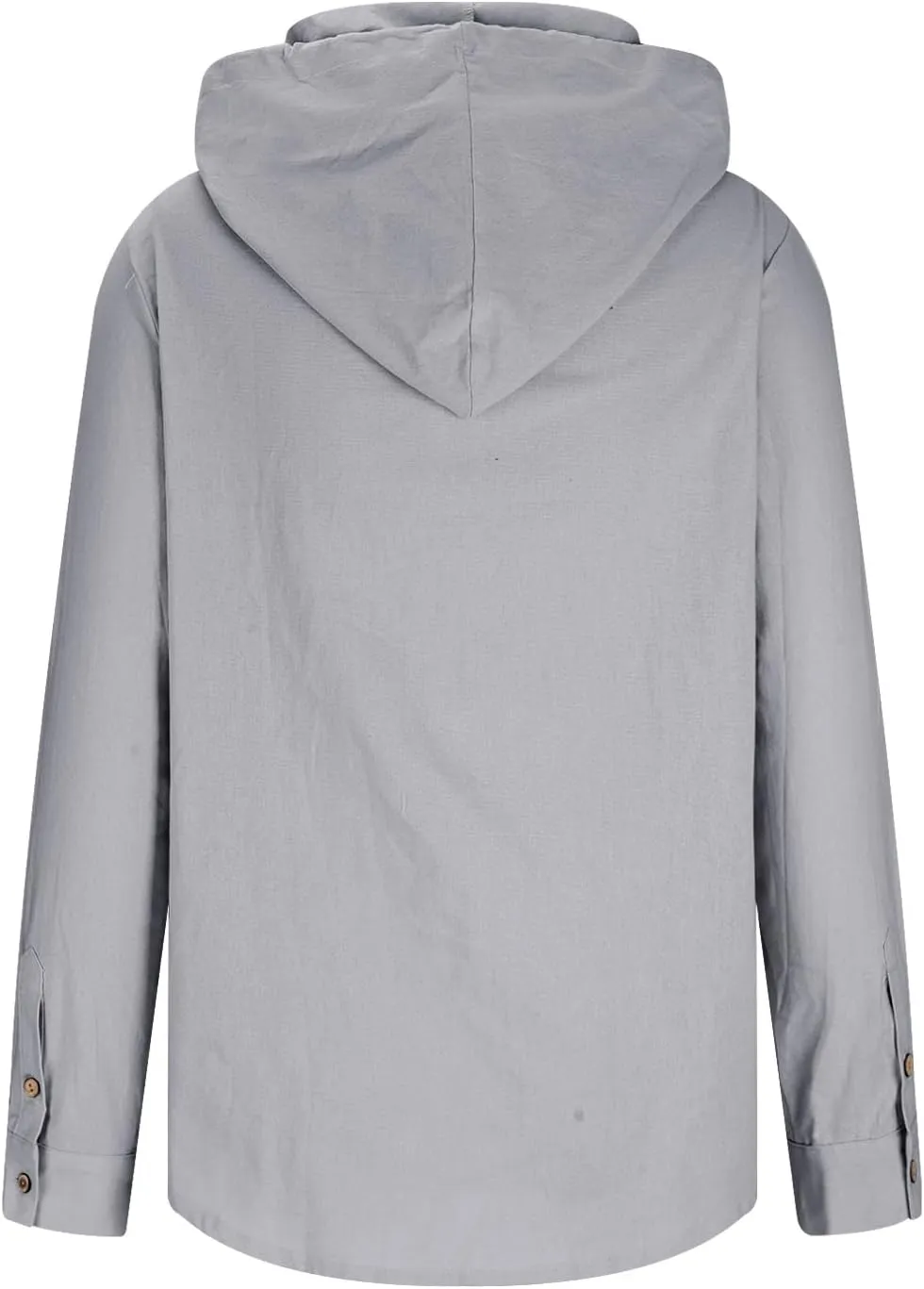 Cotton Linen Button Down Shirts for Men Long Sleeve Drawstring Hooded Tops Casual Lightweight Hoodie Shirt