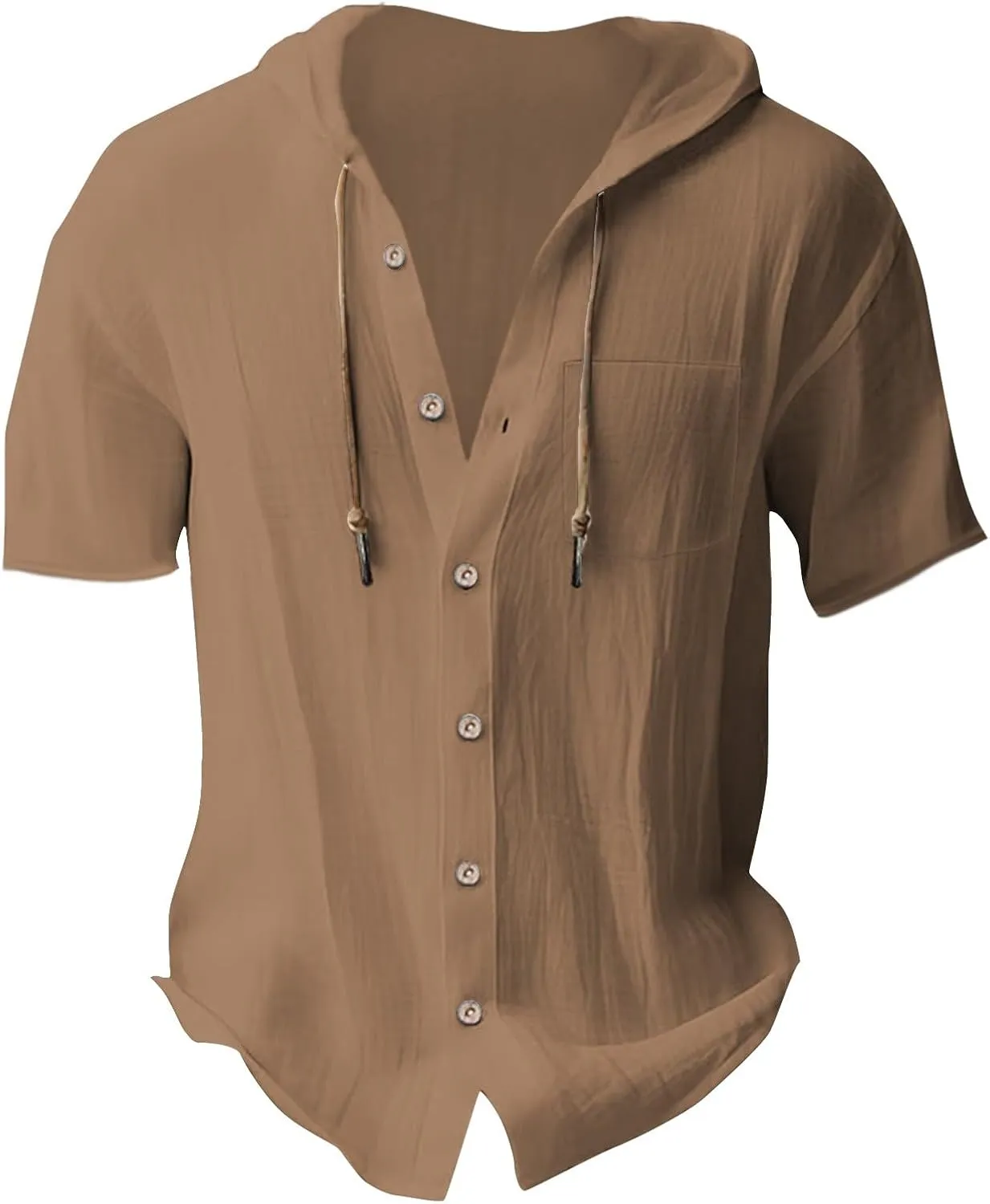 Cotton Linen Hoodie Shirts for Men V Neck Button Down Hooded Pullover Lightweight Summer Casual Hawaiian Beach Yoga Shirts