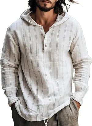 Cotton Linen Hoodies for Men Drawstring Hooded Button Down Beach Hippie Shirts Casual Lightweight Cotton Tee Shirts Tops