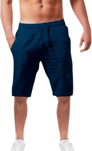 Cotton Linen Shorts for Mens Casual Drawstring Relaxed Fit Cool Lightweight Summer Pants Outing Athletic SweatShorts