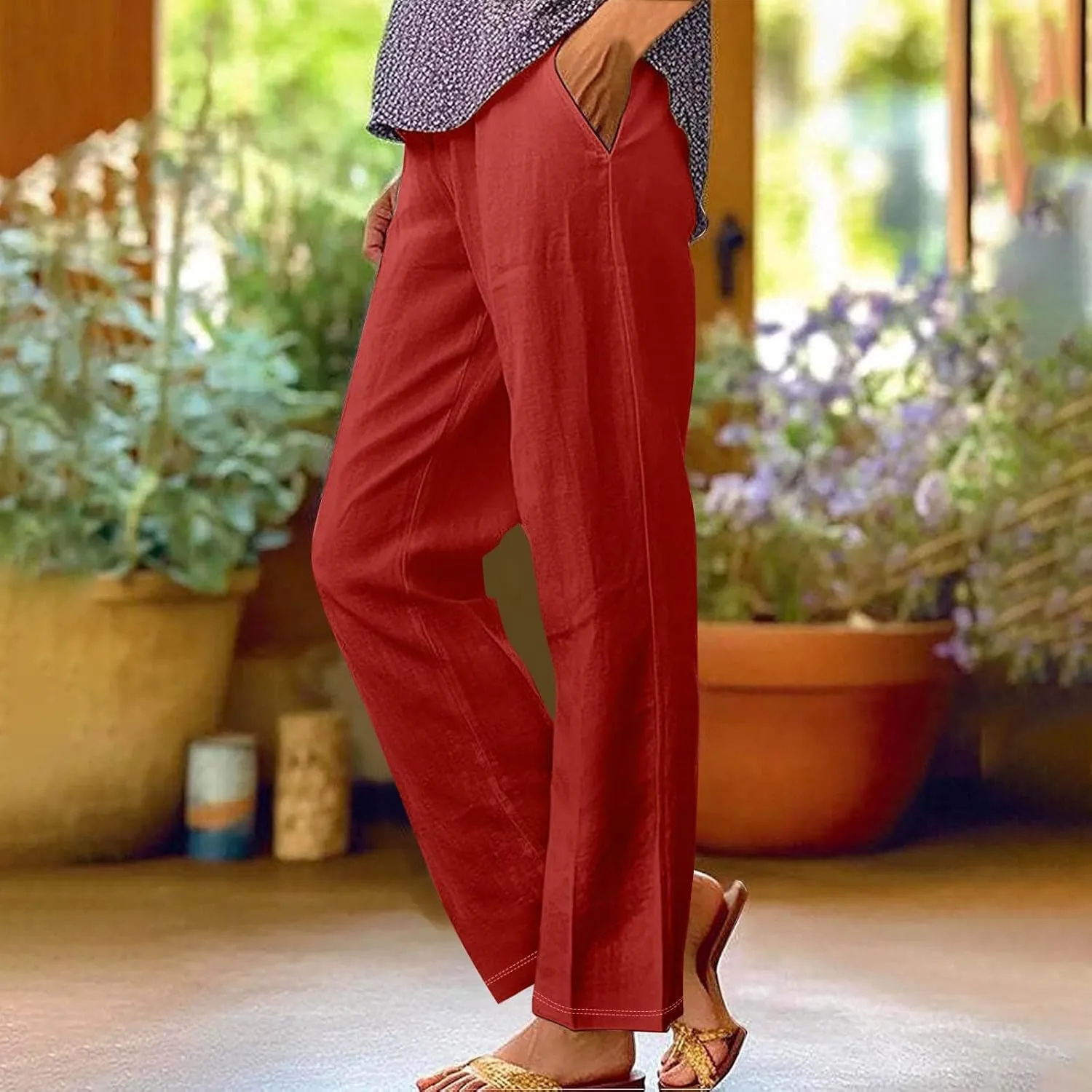 Cotton Yoga Pants for Women Cotton and Linen Long Pants 2025 Flowy Beach Trendy Trousers with Pockets Women's