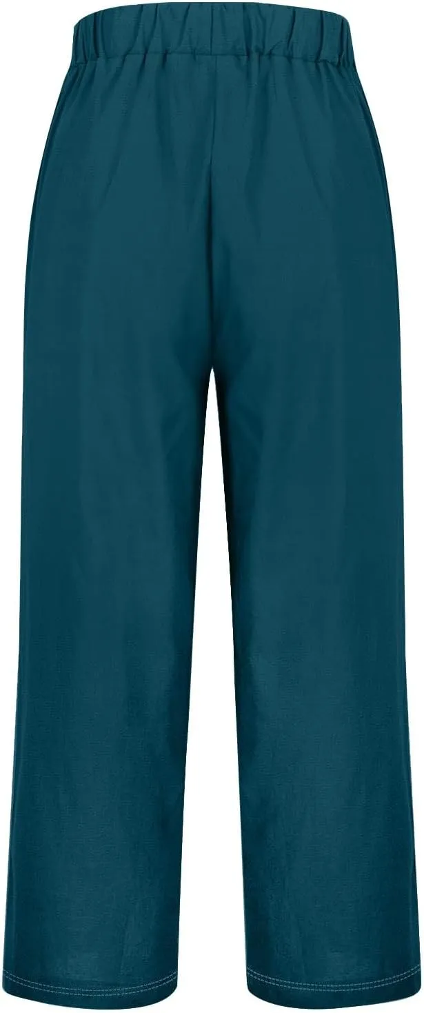 Cotton Yoga Pants for Women Cotton and Linen Long Pants 2025 Flowy Beach Trendy Trousers with Pockets Women's