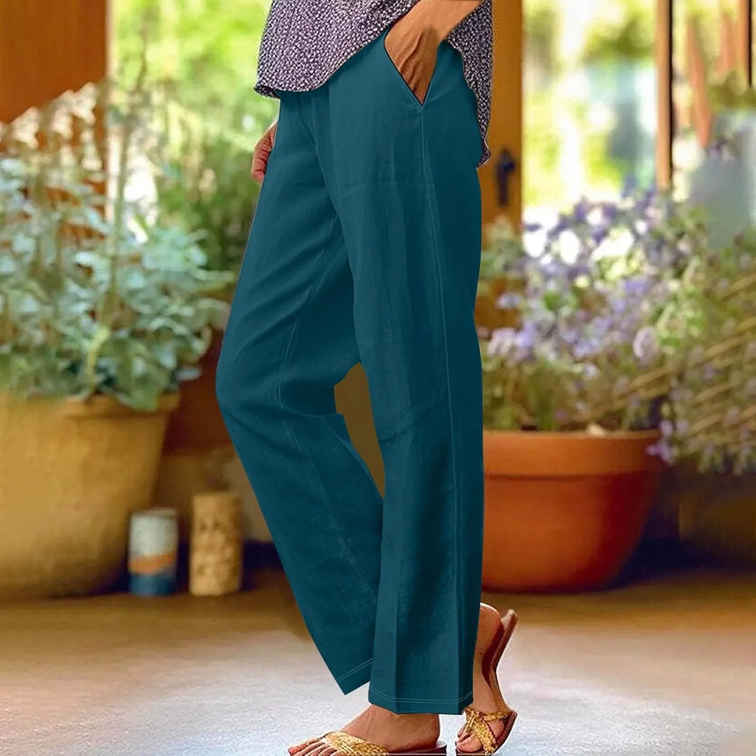 Cotton Yoga Pants for Women Cotton and Linen Long Pants 2025 Flowy Beach Trendy Trousers with Pockets Women's