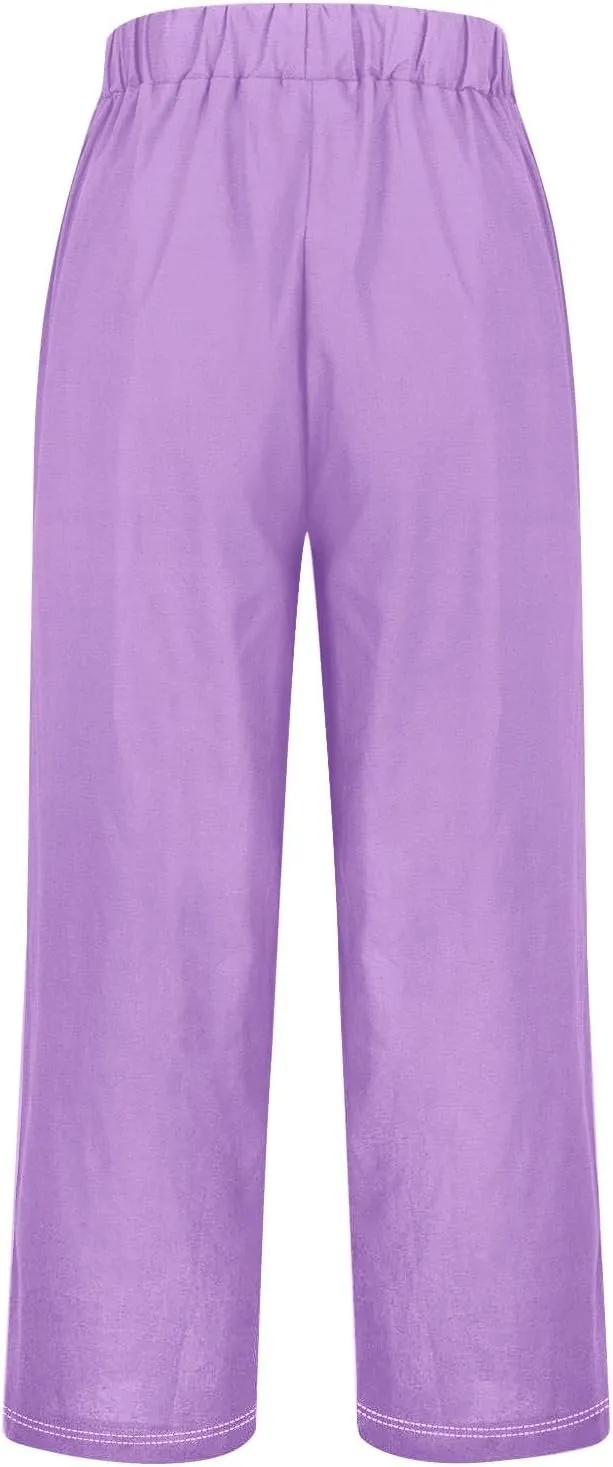 Cotton Yoga Pants for Women Cotton and Linen Long Pants 2025 Flowy Beach Trendy Trousers with Pockets Women's