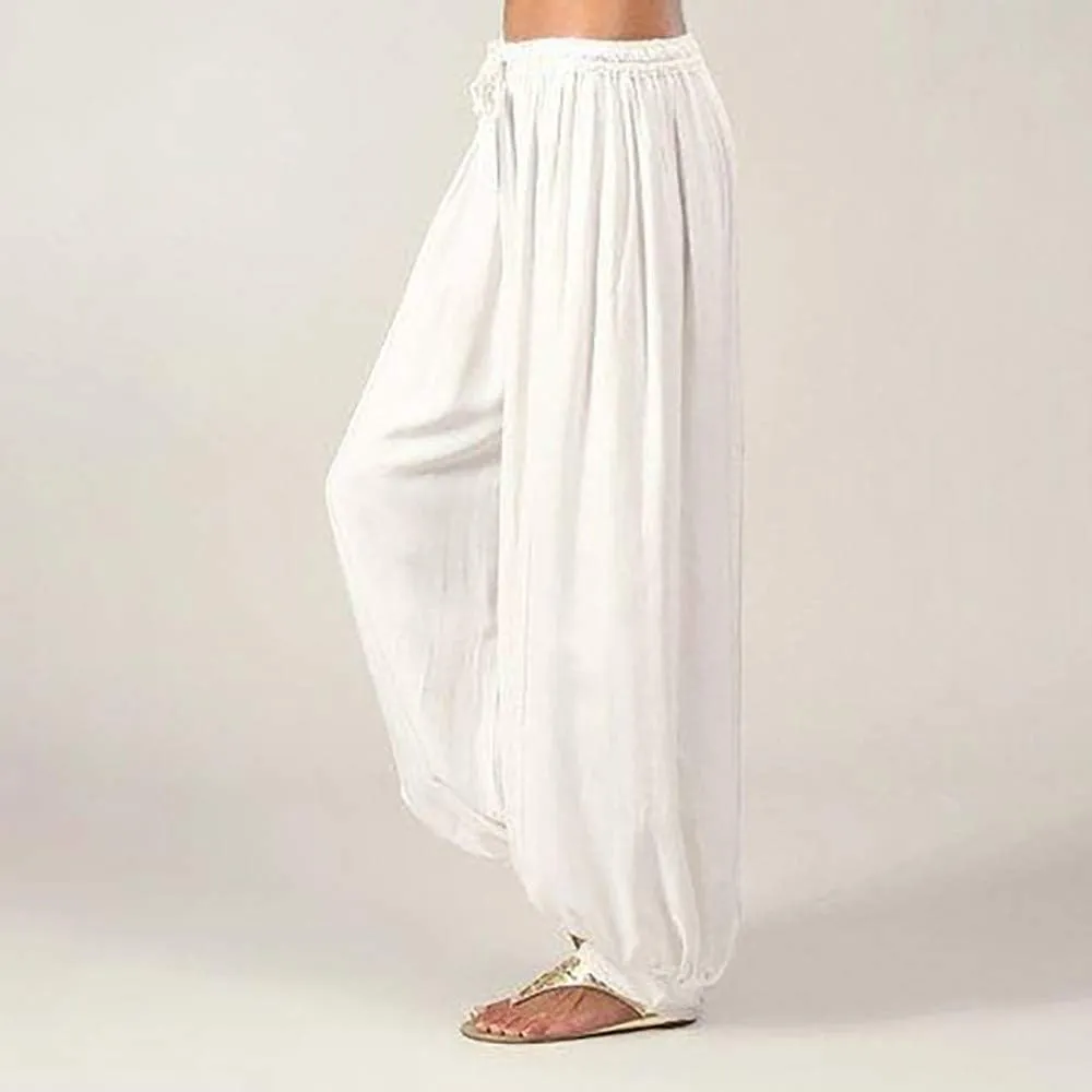 Cotton Yoga Pants for Women Cotton and Linen Long Pants 2025 Flowy Beach Trendy Trousers with Pockets Women's