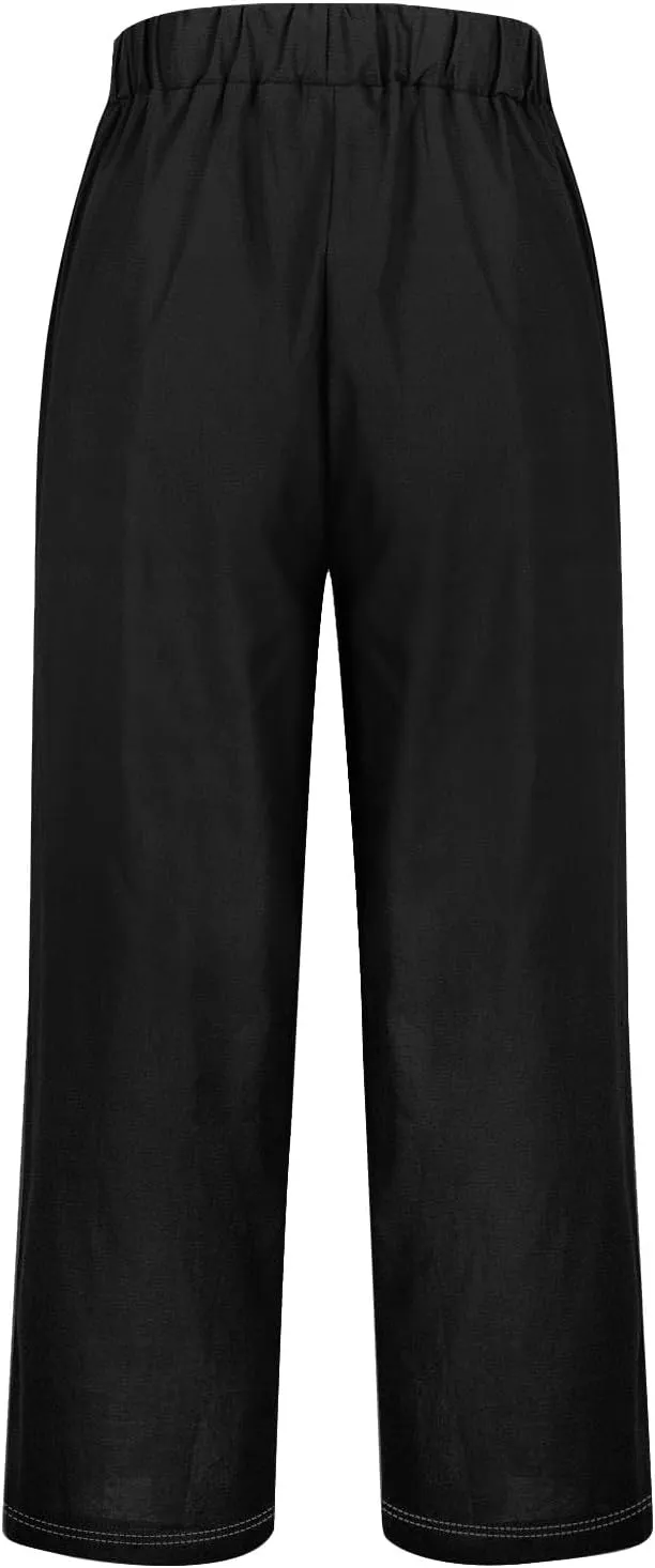 Cotton Yoga Pants for Women Cotton and Linen Long Pants 2025 Flowy Beach Trendy Trousers with Pockets Women's