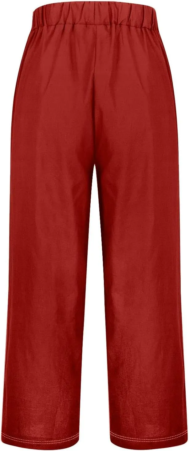 Cotton Yoga Pants for Women Cotton and Linen Long Pants 2025 Flowy Beach Trendy Trousers with Pockets Women's