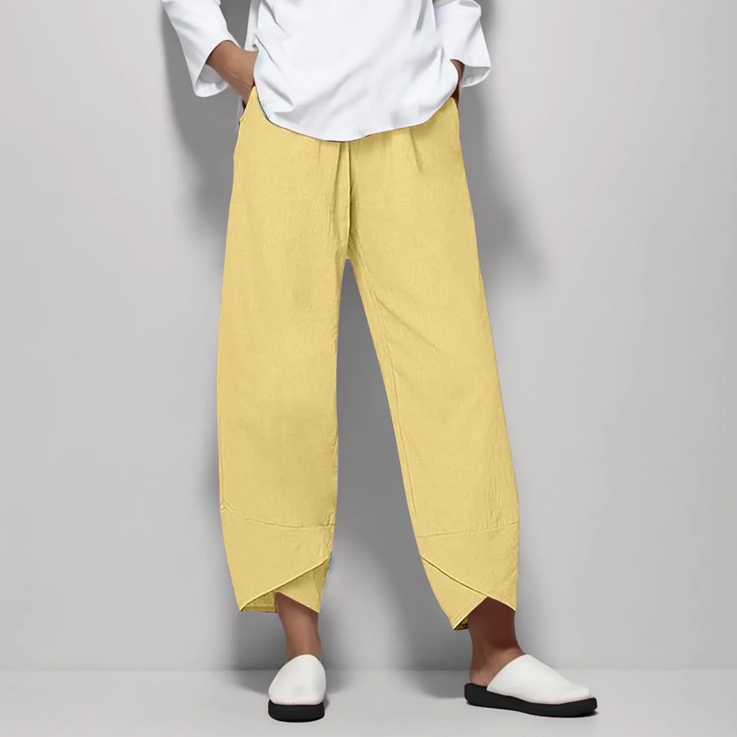 Cotton Yoga Pants for Women Cotton and Linen Long Pants 2025 Flowy Beach Trendy Trousers with Pockets Women's