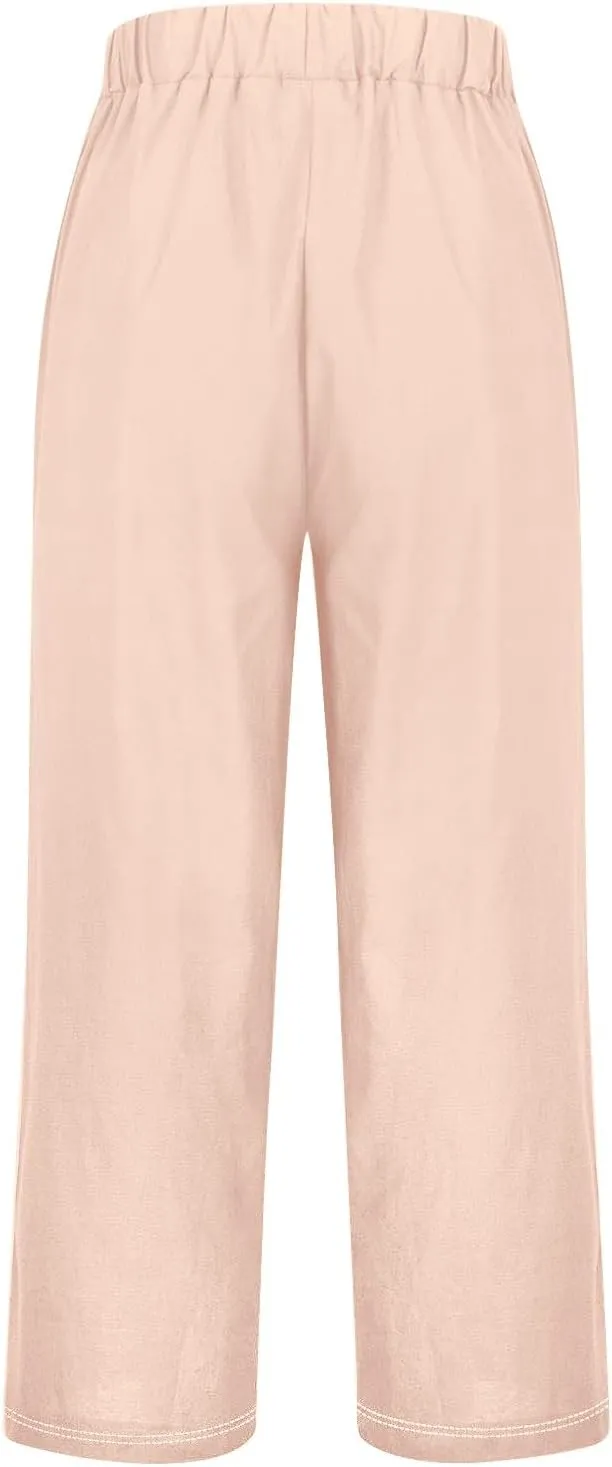 Cotton Yoga Pants for Women Cotton and Linen Long Pants 2025 Flowy Beach Trendy Trousers with Pockets Women's