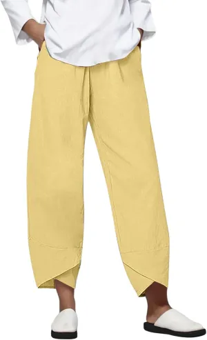 Cotton Yoga Pants for Women Cotton and Linen Long Pants 2025 Flowy Beach Trendy Trousers with Pockets Women's