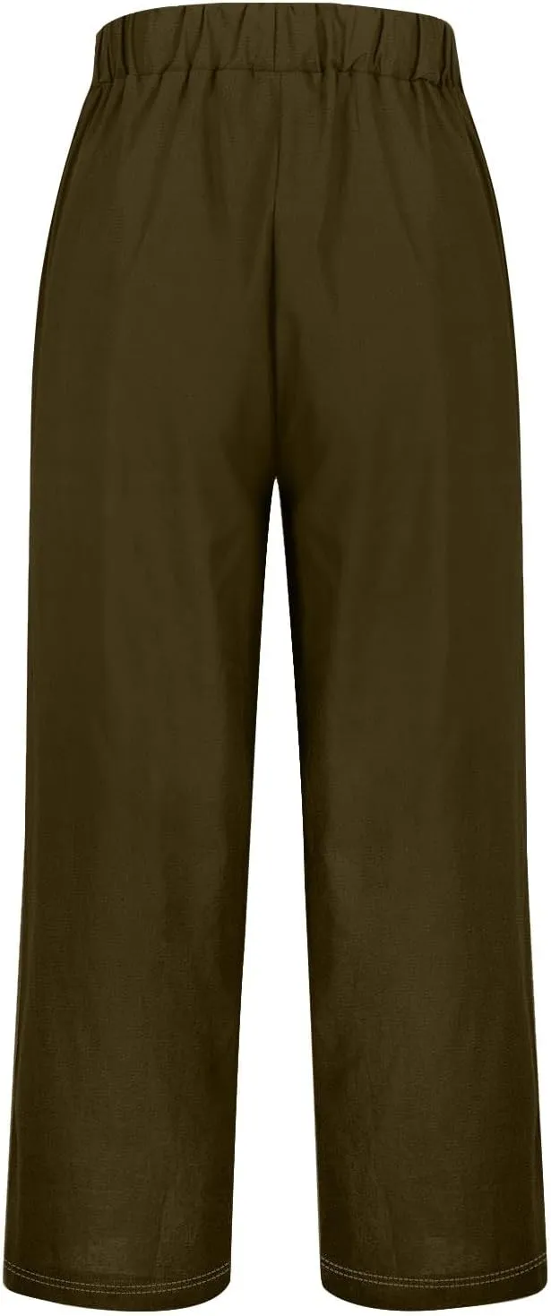 Cotton Yoga Pants for Women Cotton and Linen Long Pants 2025 Flowy Beach Trendy Trousers with Pockets Women's
