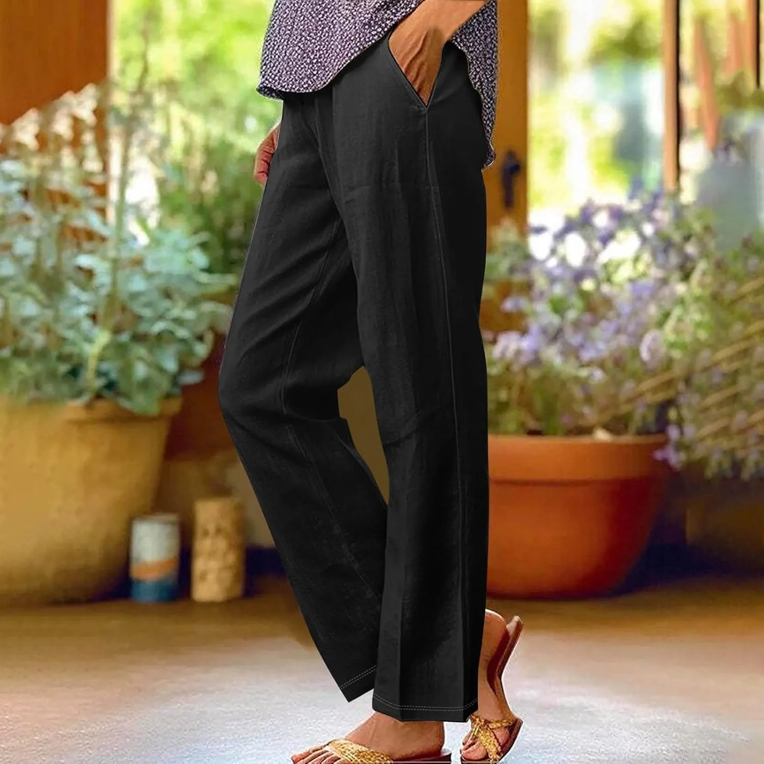 Cotton Yoga Pants for Women Cotton and Linen Long Pants 2025 Flowy Beach Trendy Trousers with Pockets Women's