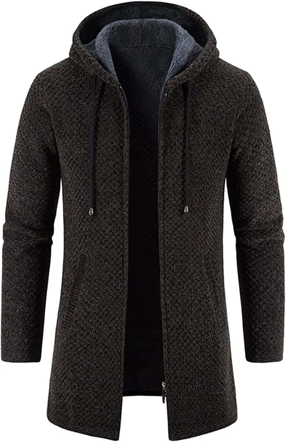 CRNTCEM Mens Long Cardigan Hoodies Winter Fleece Lined Warm Knitted Sweater Coats Full Zipper Open Front Drape Cape Overcoat