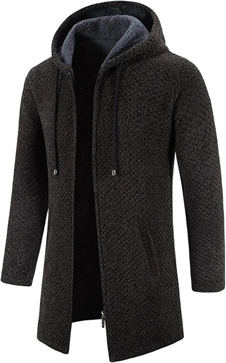 CRNTCEM Mens Long Cardigan Hoodies Winter Fleece Lined Warm Knitted Sweater Coats Full Zipper Open Front Drape Cape Overcoat