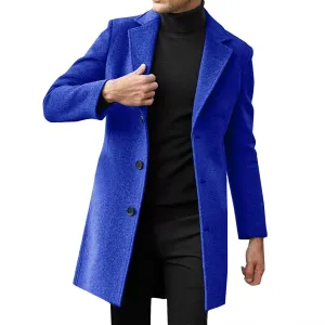 CRNTCEM Men's Wool Blend Trench Coat Single Breasted Notched Lapel Slim Fit Winter Windproof Warm Business Jacket Overcoat