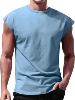 Cut Off Workout Tank Tops for Men Cap Sleeve Loose Athletic Muscle T-Shirt Athletic Sleeveless Gym Running Sport Vest