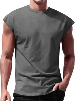 Cut Off Workout Tank Tops for Men Cap Sleeve Loose Athletic Muscle T-Shirt Athletic Sleeveless Gym Running Sport Vest