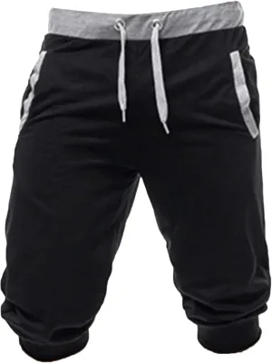 DGHM-JLMY Men's 3/4 Leisure Color Matching Fitness Jogging Pants Tapered Gym below Knee Shorts Slim Fit Training Capri Jogger