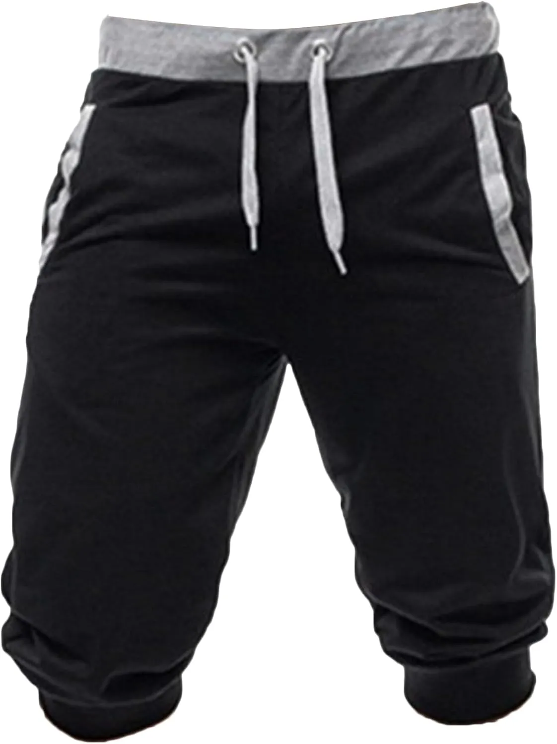 DGHM-JLMY Men's 3/4 Leisure Color Matching Fitness Jogging Pants Tapered Gym below Knee Shorts Slim Fit Training Capri Jogger