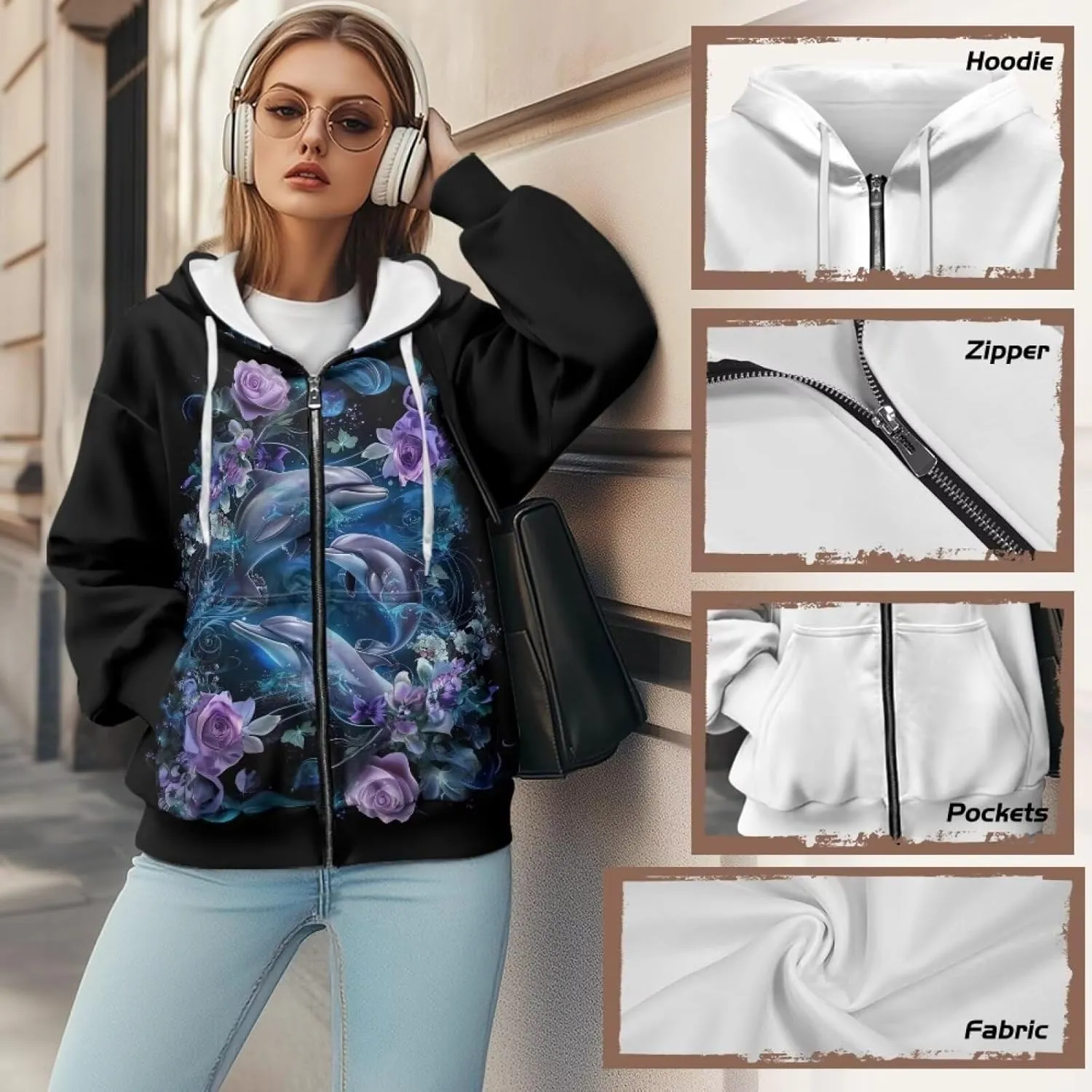DISNIMO Cute Zip Up Hoodies for Women Y2K Jacket Graphic Sweatshirt Size XS-XL