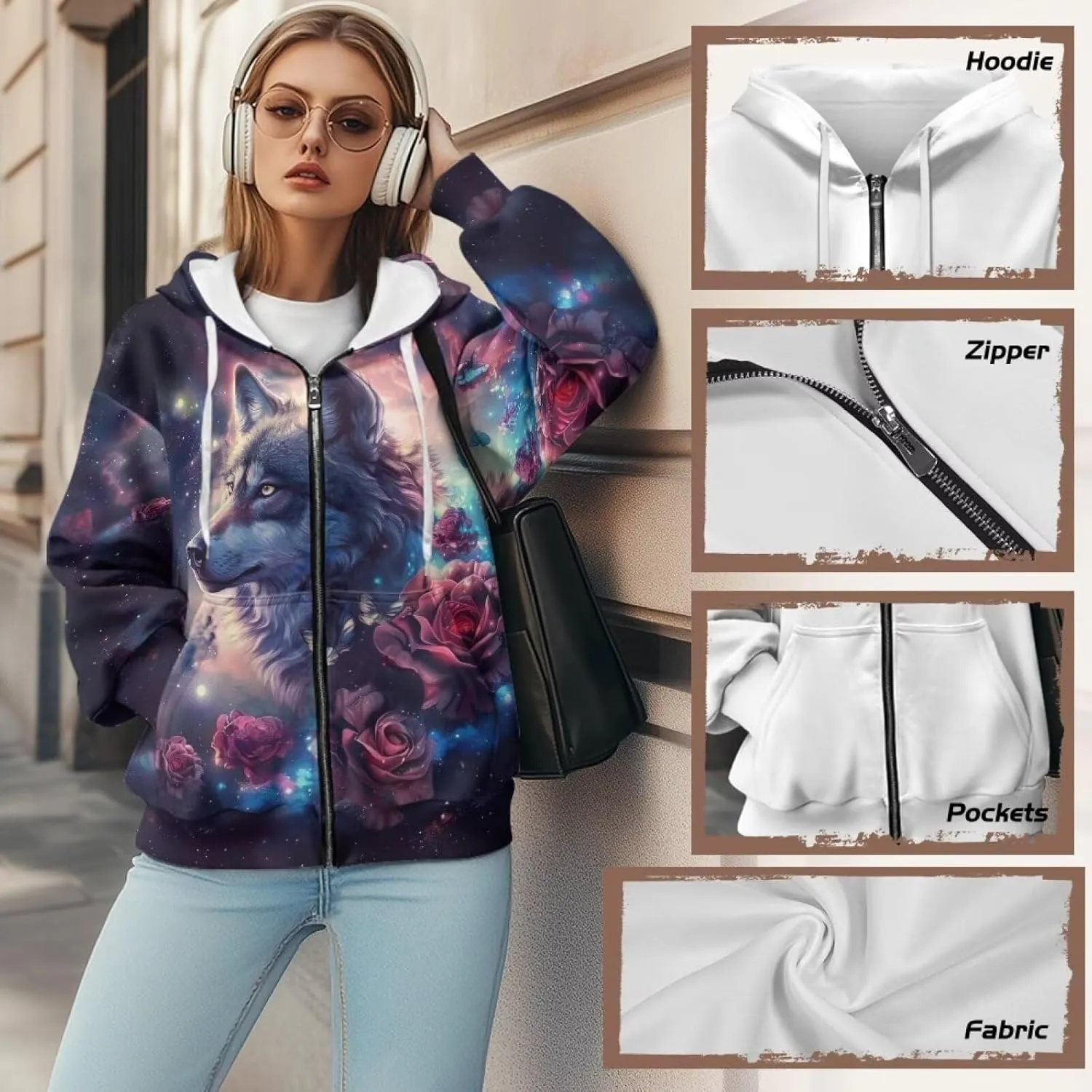 DISNIMO Cute Zip Up Hoodies for Women Y2K Jacket Graphic Sweatshirt Size XS-XL